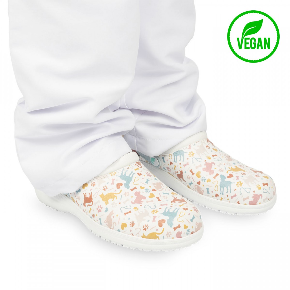 Zuecos para enfermeras con estampados coloridos, con diseños de animales, antideslizantes y aptos para veganos.